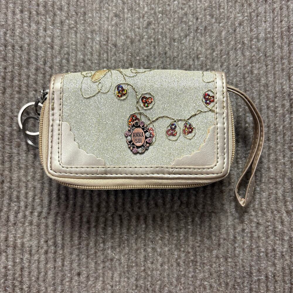 Anna Sui Y2K Embellished Glitter Gold Wallet rare htf